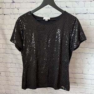 Calvin Klein Black Sequin Short Sleeve Top